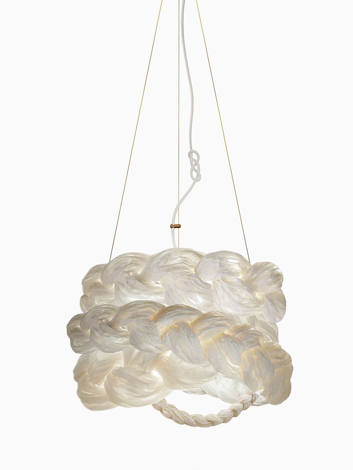White Paper Braided Unique Handmade Pendant Lamp | Cozy Atmosphere Lighting | Contemporary Natural Lighting for Living room,  Bedroom & Lobby | Sustainable Design Lighting | baby & kids room lighting | White interior | mammalampa The Bride suspension lamp M