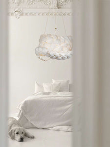White Paper Braided Unique Handmade Pendant Lamp | Cozy Atmosphere Lighting | Contemporary Natural Lighting for Living room,  Bedroom & Lobby | Sustainable Design Lighting | baby & kids room lighting | White interior | mammalampa The Bride suspension lamp L