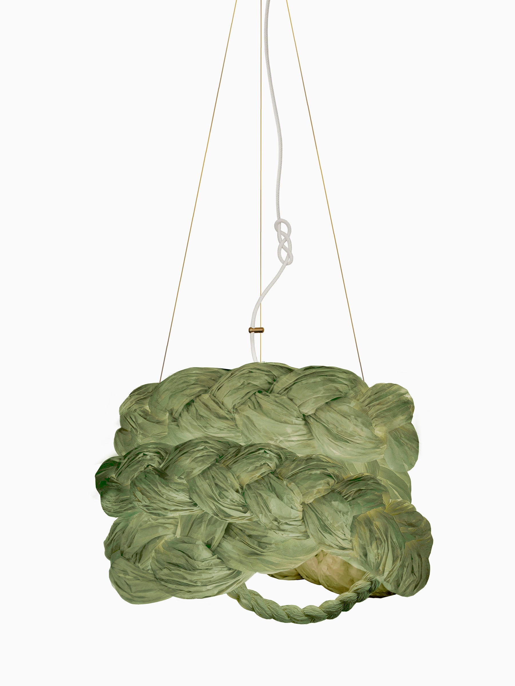 Mint Paper Braided Unique Handmade Pendant Lamp | Cozy Atmosphere Lighting | Contemporary Natural Lighting for Living room,  Bedroom & Lobby | Sustainable Design Lighting | baby & kids room lighting | green lamp | mammalampa The Bride suspension lamp M