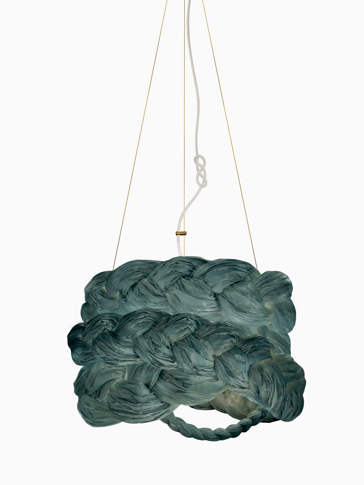 Turquoise Paper Braided Unique Handmade Pendant Lamp | Cozy Atmosphere Lighting | Contemporary Natural Lighting for Living room,  Bedroom & Lobby | Sustainable Design Lighting | baby & kids room lighting | mammalampa The Bride suspension lamp M